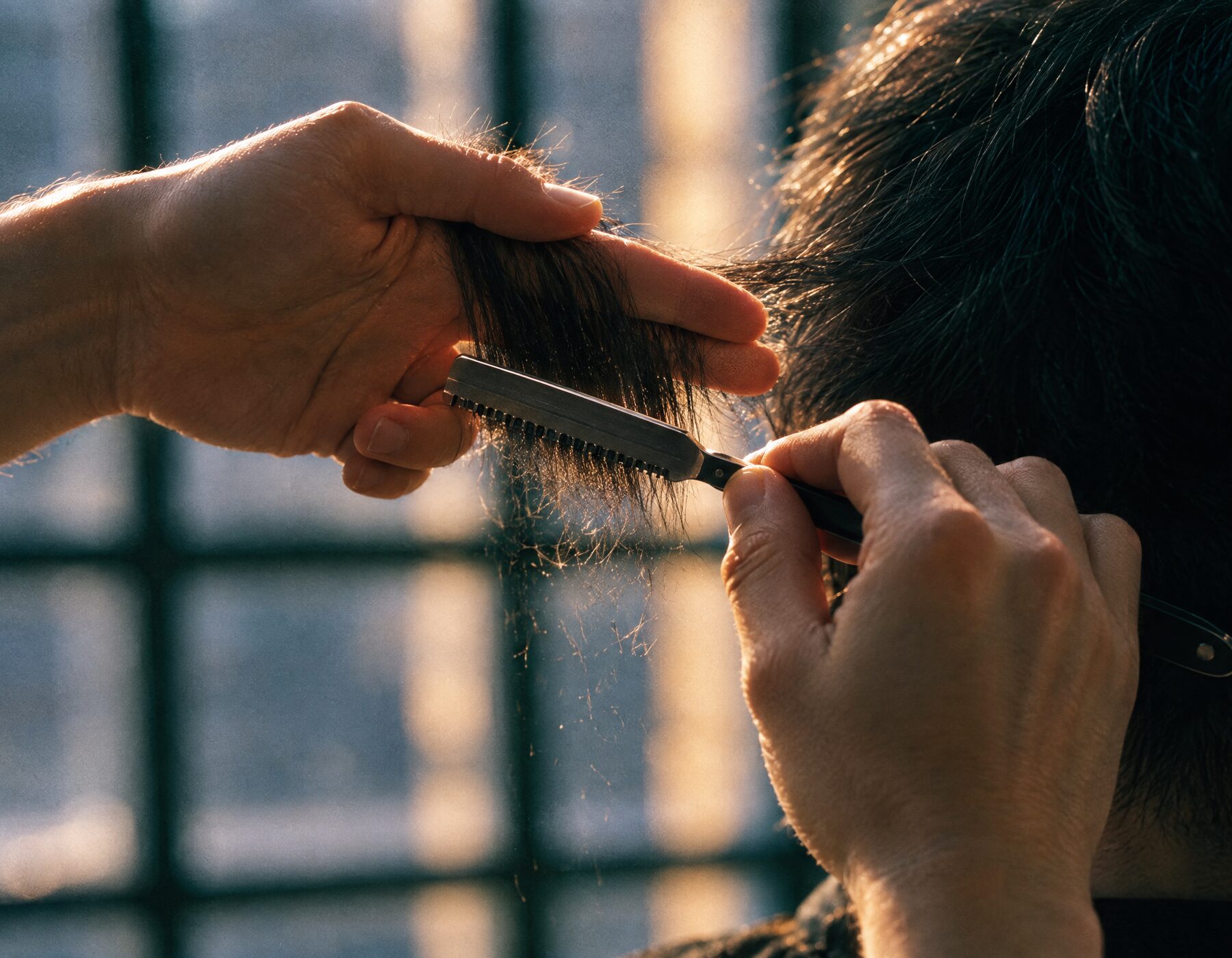 A shaper razor cutting through the hair